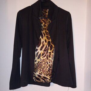 Chic Black Blazer with Leopard Print Lining – Women’s Medium